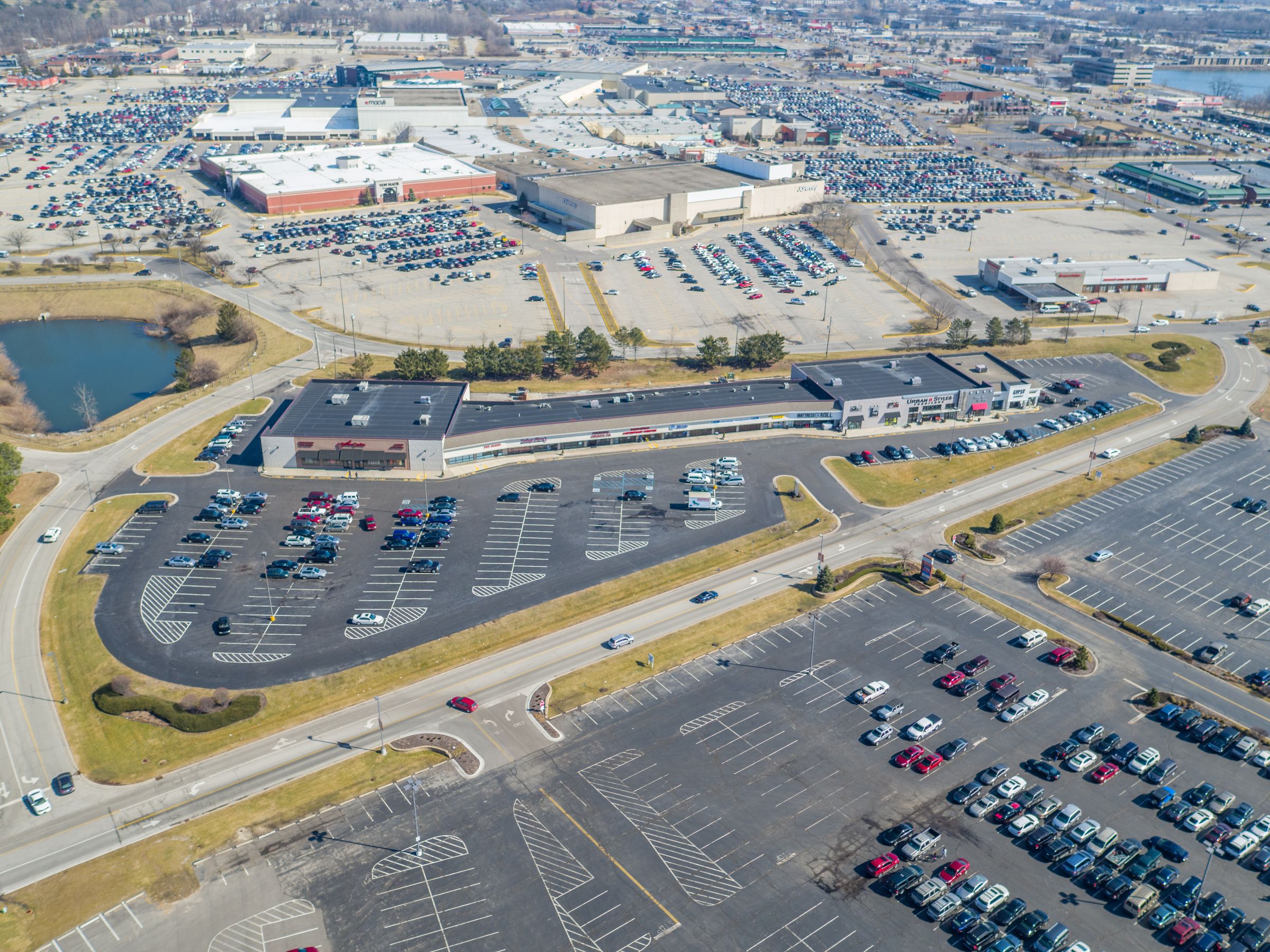 Aerial view of Castleton Square Marketplace and the surrounding retail corridor in Indianapolis