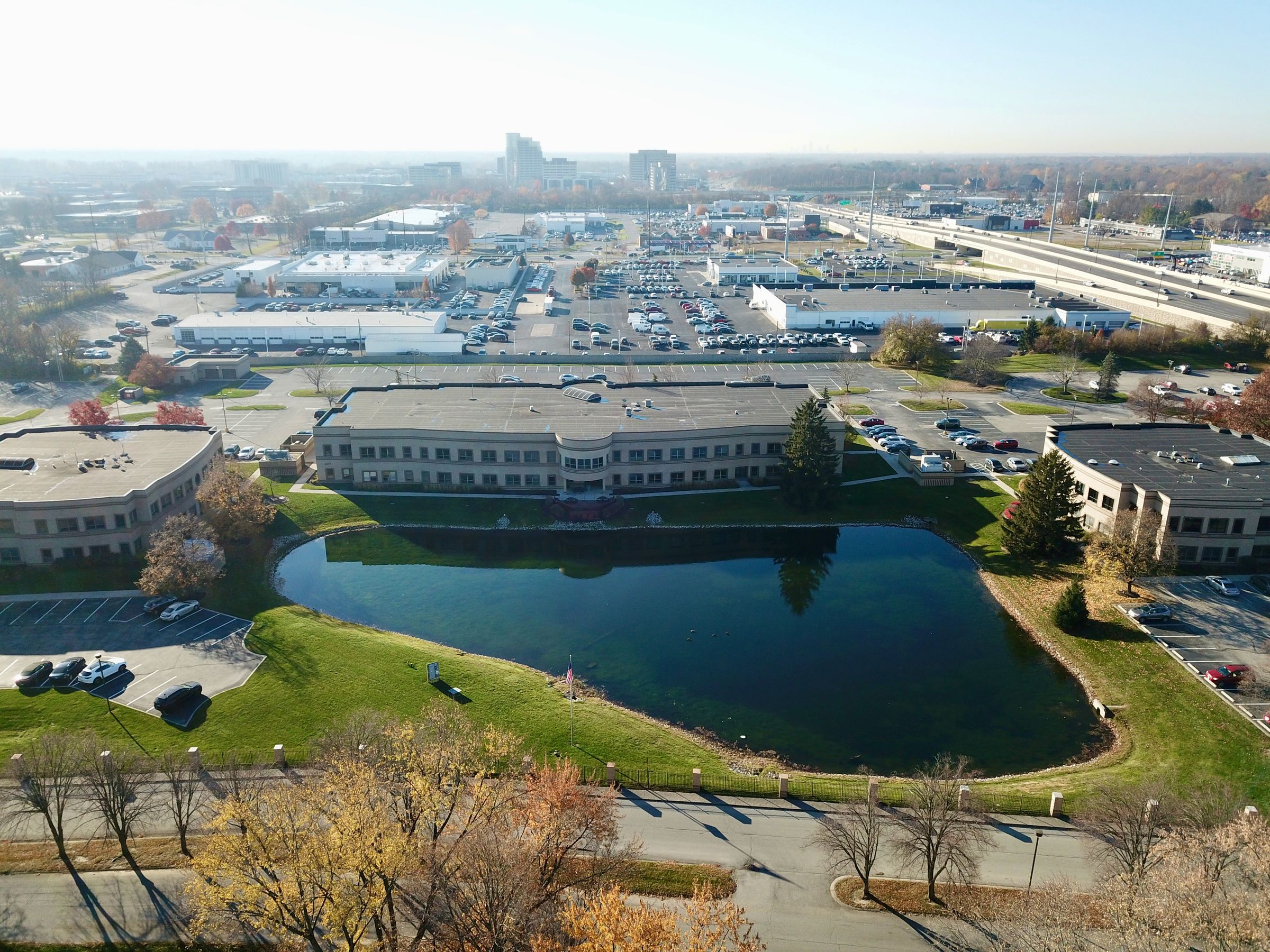 Aerial view of Keystone Office Park in Carmel, Indiana